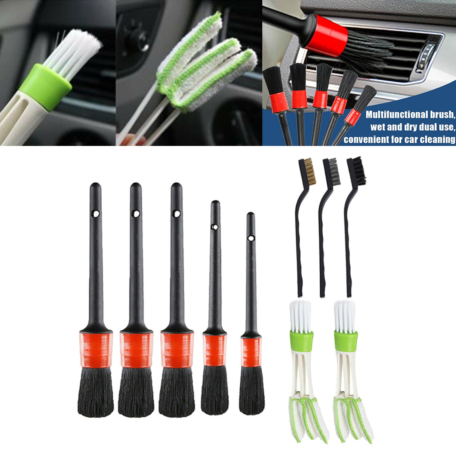 10pcs Exterior Car Detailing Brush Set for Cleaning Engine Wheel Air Vent