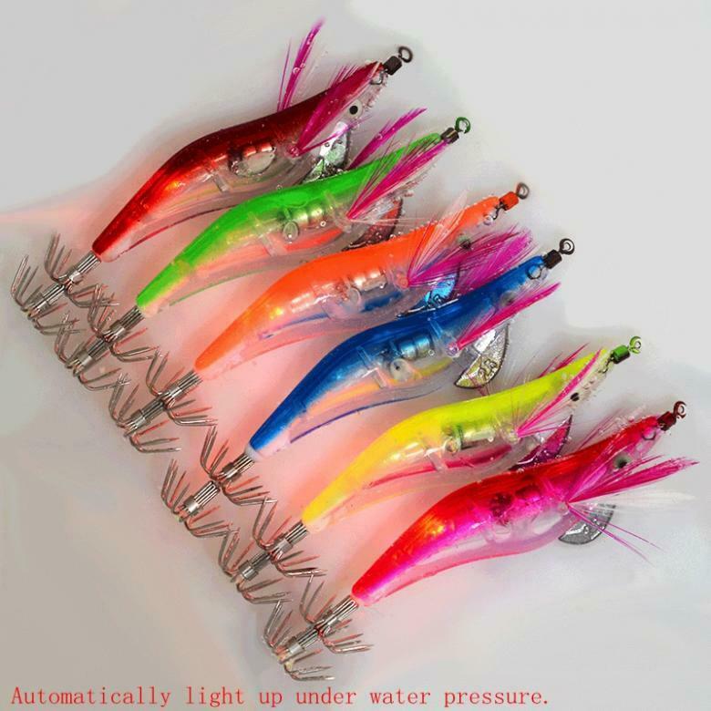 6pcs LED Electronic Luminous Shrimp Squid Octopus Bait Fishing Jigs Lure