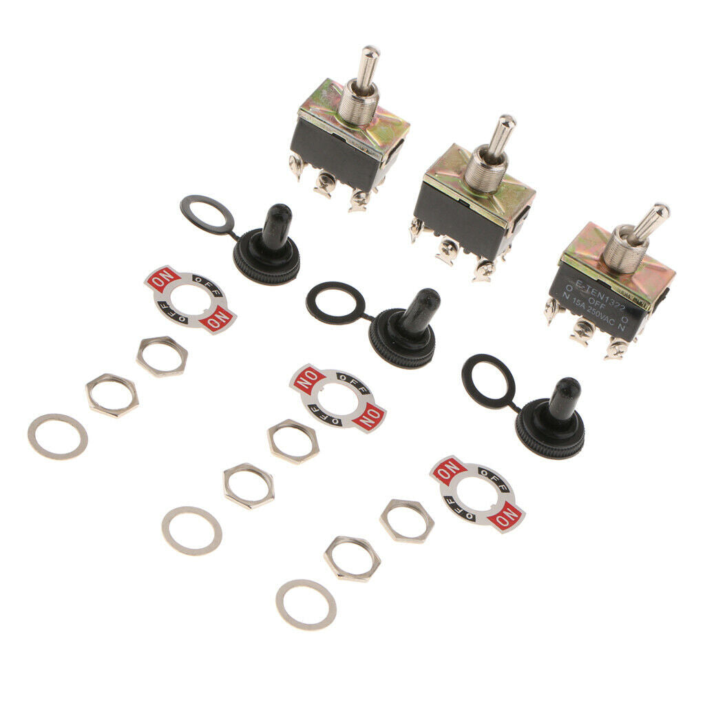 3x DPDT 6P3T ON-OFF-ON Heavy Duty Toggle Rocker Switch E-TEN1322 Black