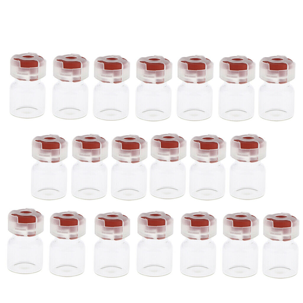 20Pcs Empty Sealed Sterile Serum Powder Vials Bottle Container Wine Red Lids