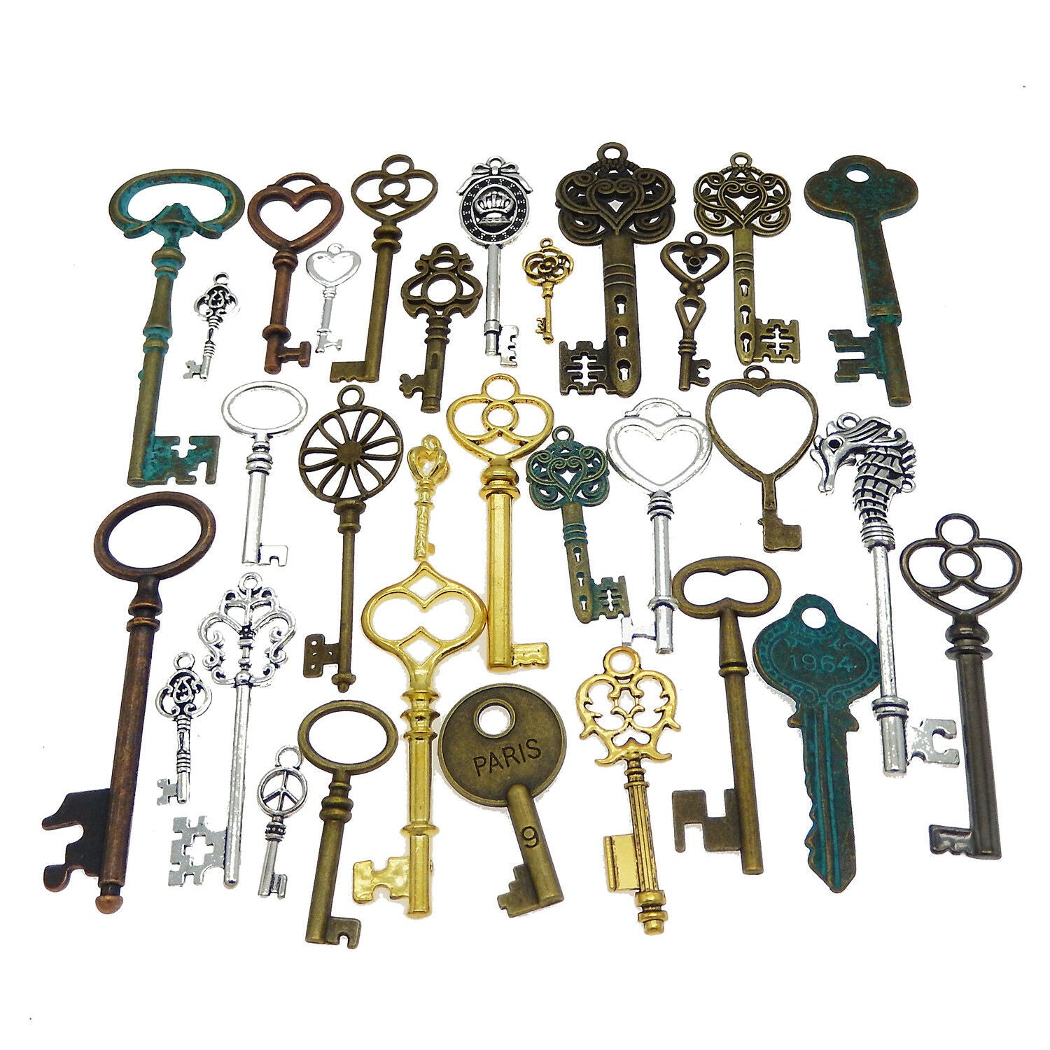 10-pack Retro Alloy Key Pendants Assorted DIY Crafting Jewelry Making Findings