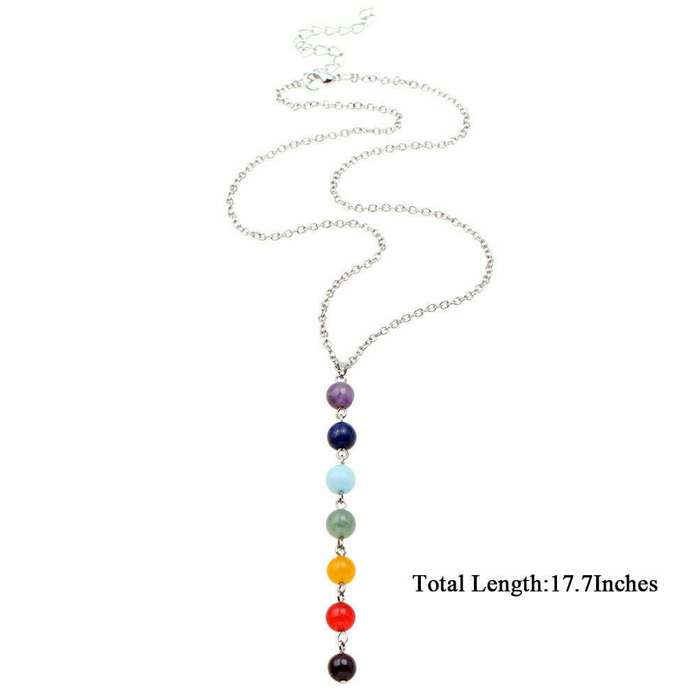 Jewelry Balancing Yoga Healing Reiki Necklace 7 Chakra Beads Pendant Chain