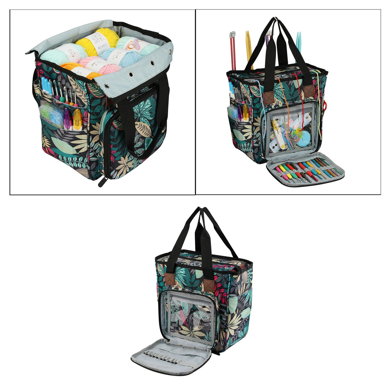 Knitting Bag, Yarn Tote Organizer with Inner Divider for Crochet Hooks, Knitting