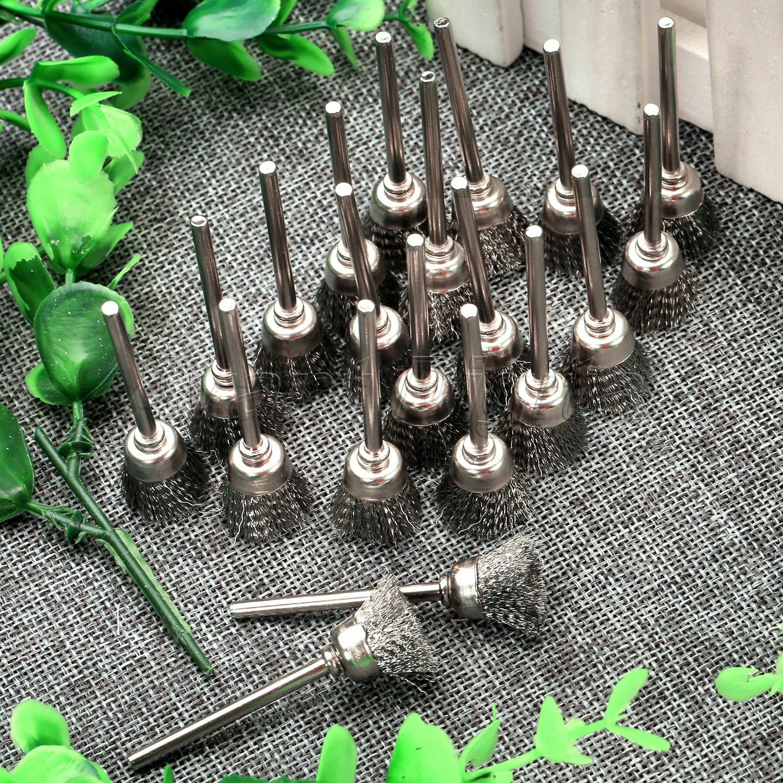 10Pcs 3mm Shank Steel Wire Cup Brushes Wheels Set Power Rotary Tool Dia 15mm