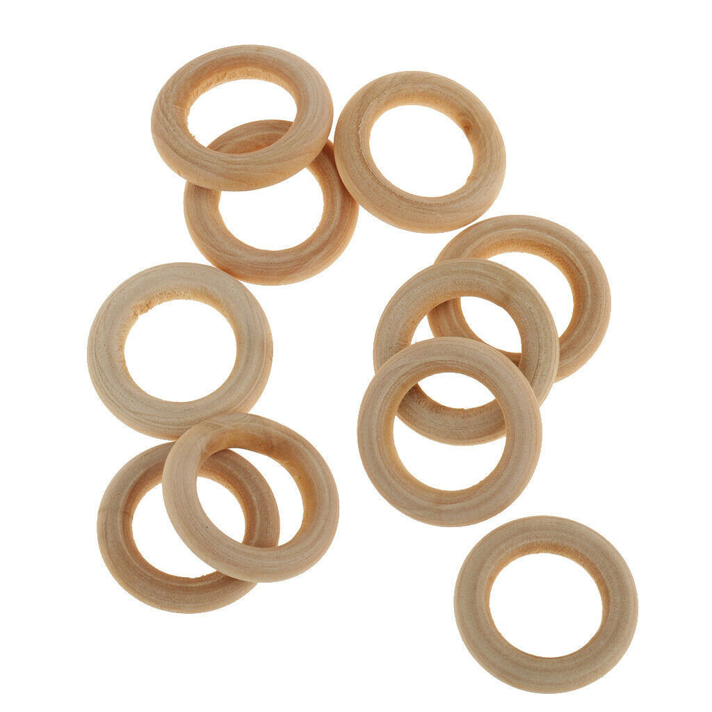60Pcs Natrual Round Wood Beads Loose Spacer Rings Crafts Jewelry Findings