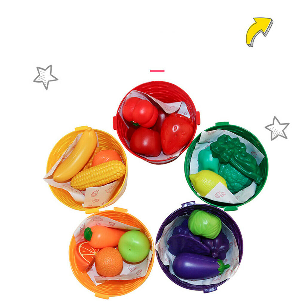 Creative Color Sorting 25pcs Fruits Vegetables & 5 Baskets Kids Pretend Play
