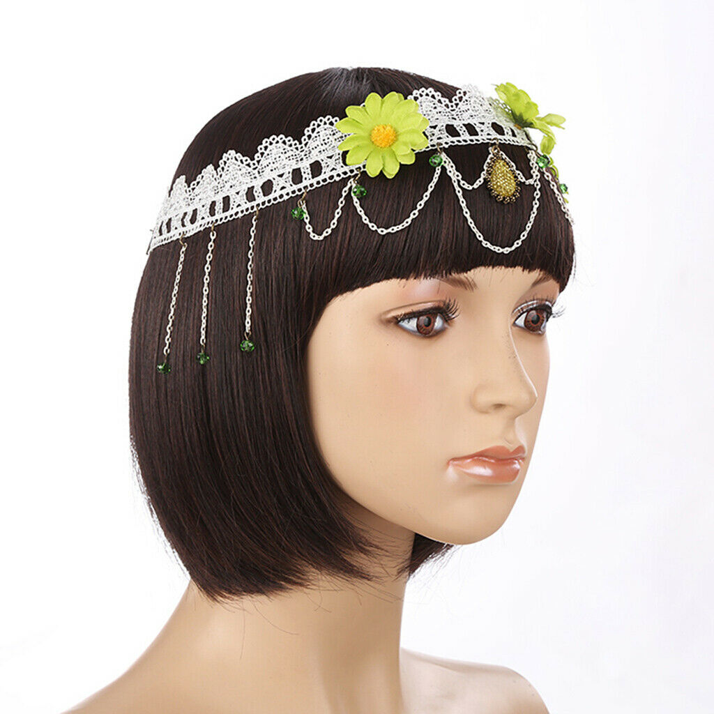 Elegant Hair Accessory Headband Daisy Tassel Lace Bride Bead Elastic Jewelry
