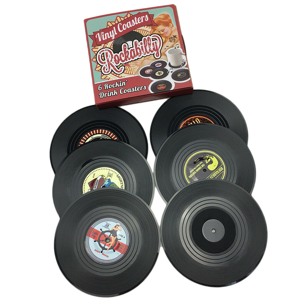 Retro 6pcs Cup Mat Pad Anti-skid Coasters Placemat 10.5cm in Dia Black
