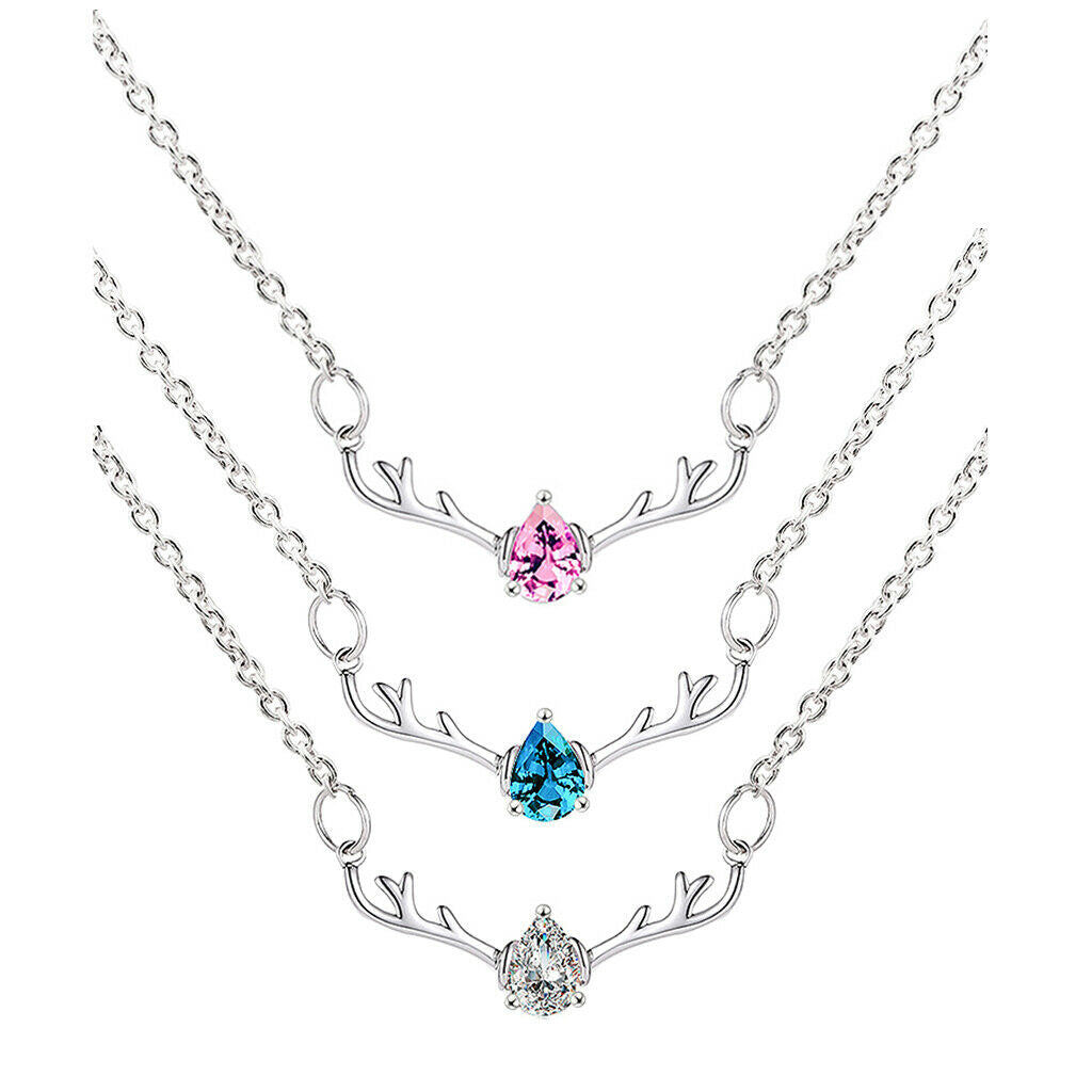 Christmas Themed Elk Deer Rhinestone Chain Necklace Lady Jewelry Pink