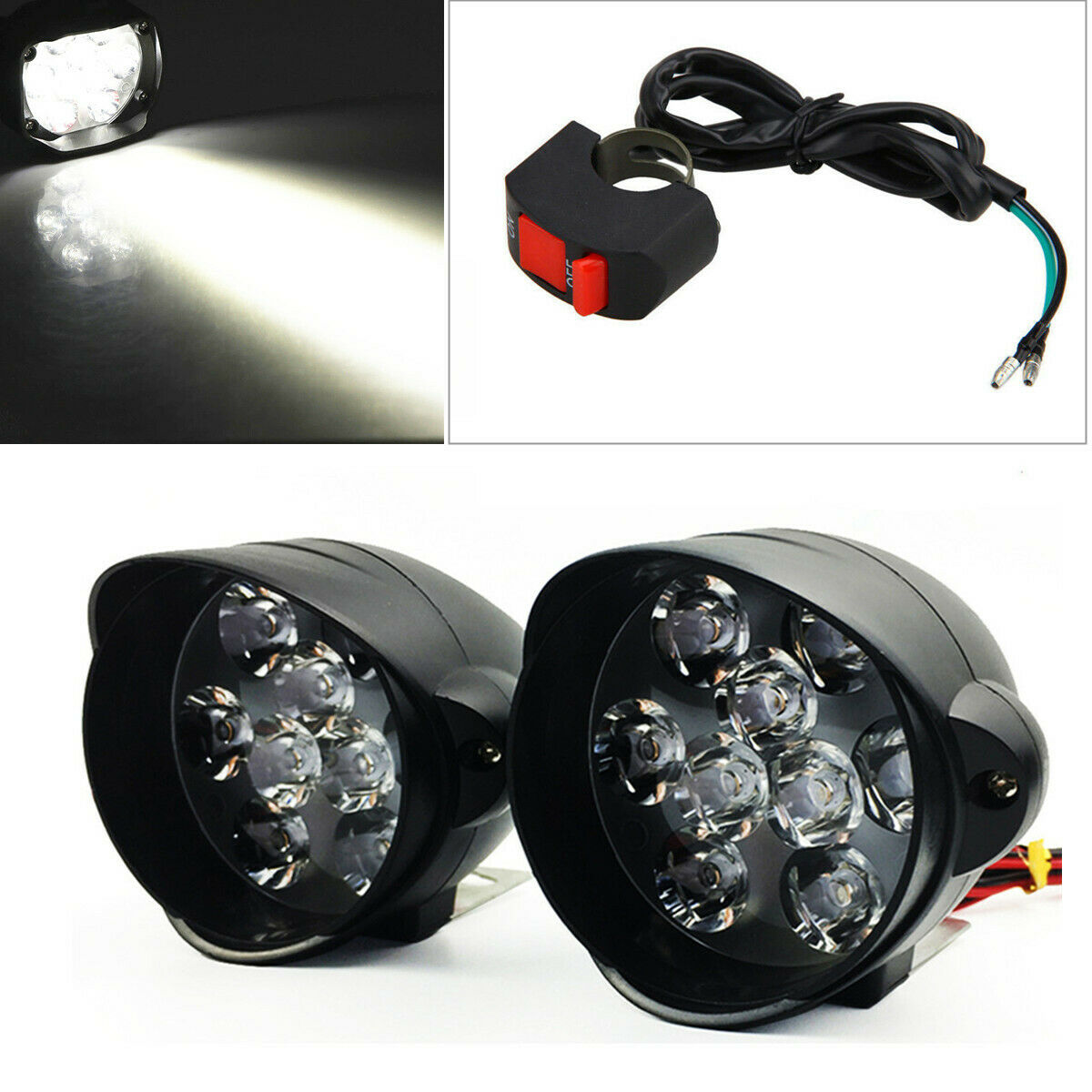 Pair 30W 3000LM Universal Motorcycle ATV Headlight Lamp LED Fog Lights Spotlight