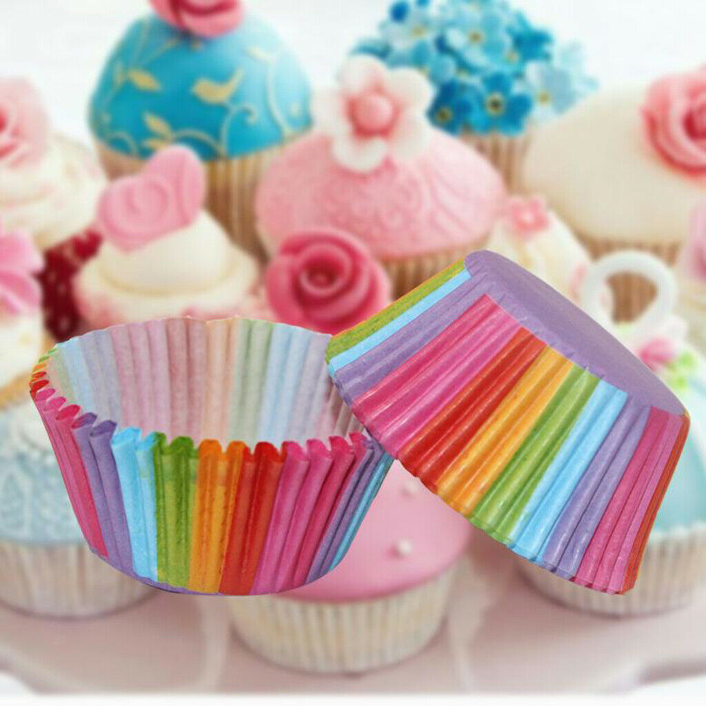 100 Pieces Rainbow Color Cupcake Baking Paper Cup Muffin Liners Standard Size