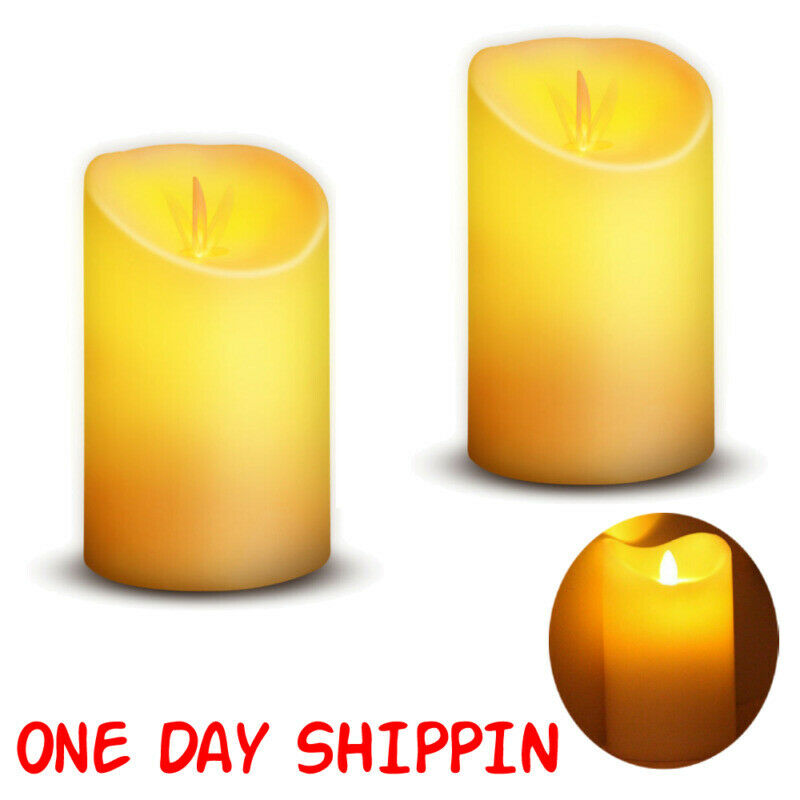 Set of 2 LED Flameless Pillar Candles Flickering For Home Decor Realistic