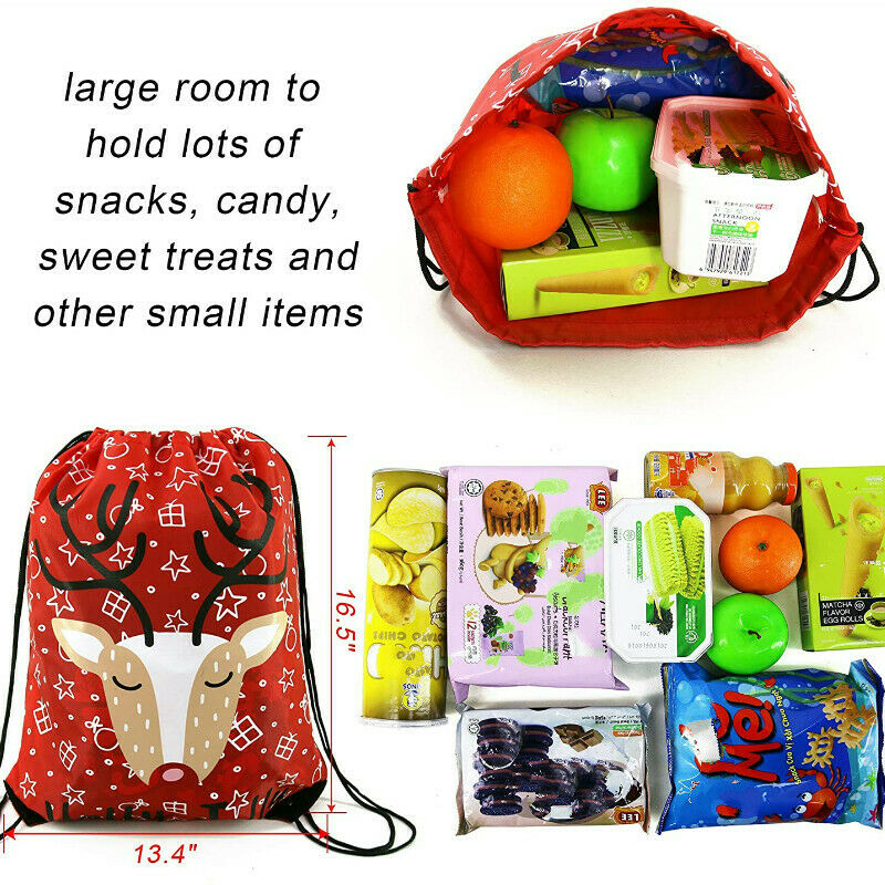 5PCS Drawstring Bag Christmas Gift Bags Santa Sack Backpack Favors Candy Gift