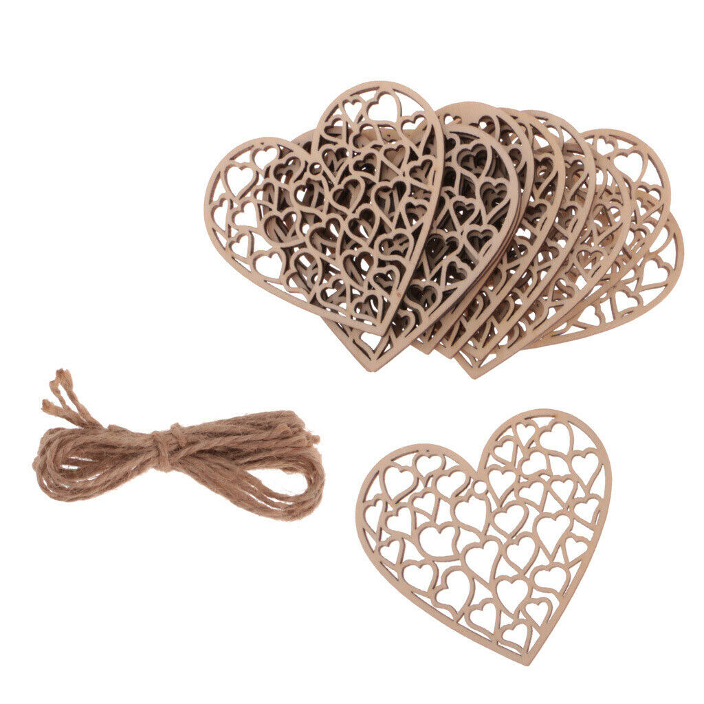 10Pcs Retro Wood Hanging Hearts Hollow Hearts Chic Shabby Wedding Home Decor