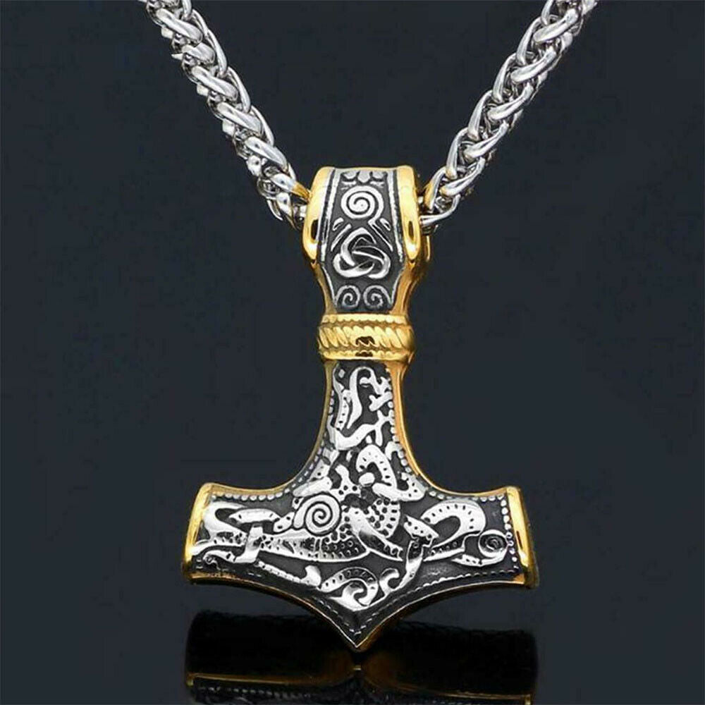 Men's Norse Viking Stainless Steel Chain&Thor hammer Mjolni Pendant Necklace