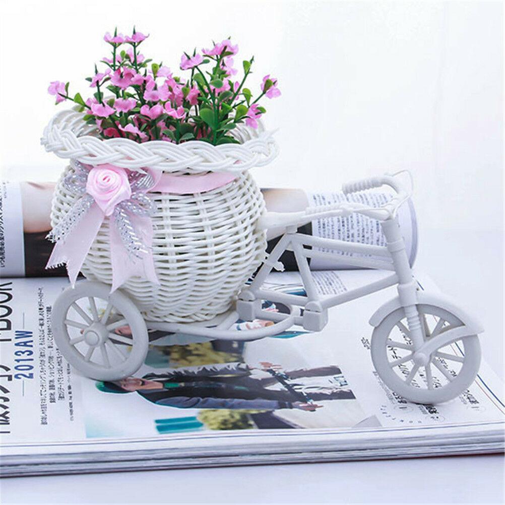 Excellent White Tricycle Bike Flower Basket Container For Flower Plant Decor&lBD