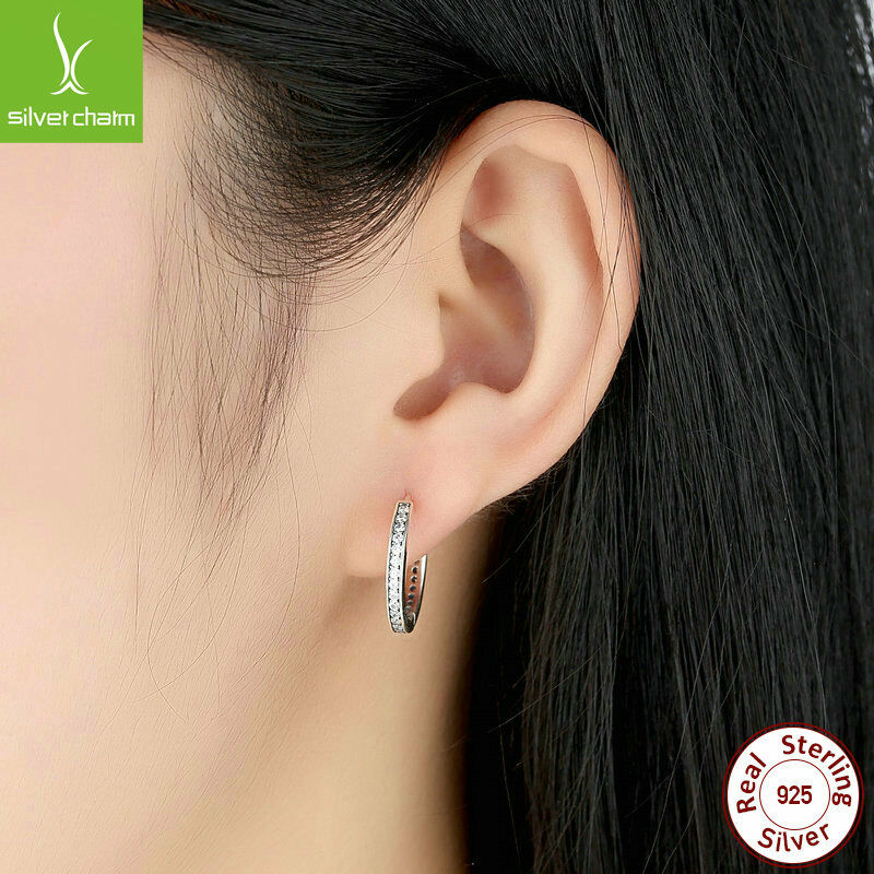 Authentic 925 Sterling Clear CZ Zircon Round Earrings For Female Fashion Jewelry