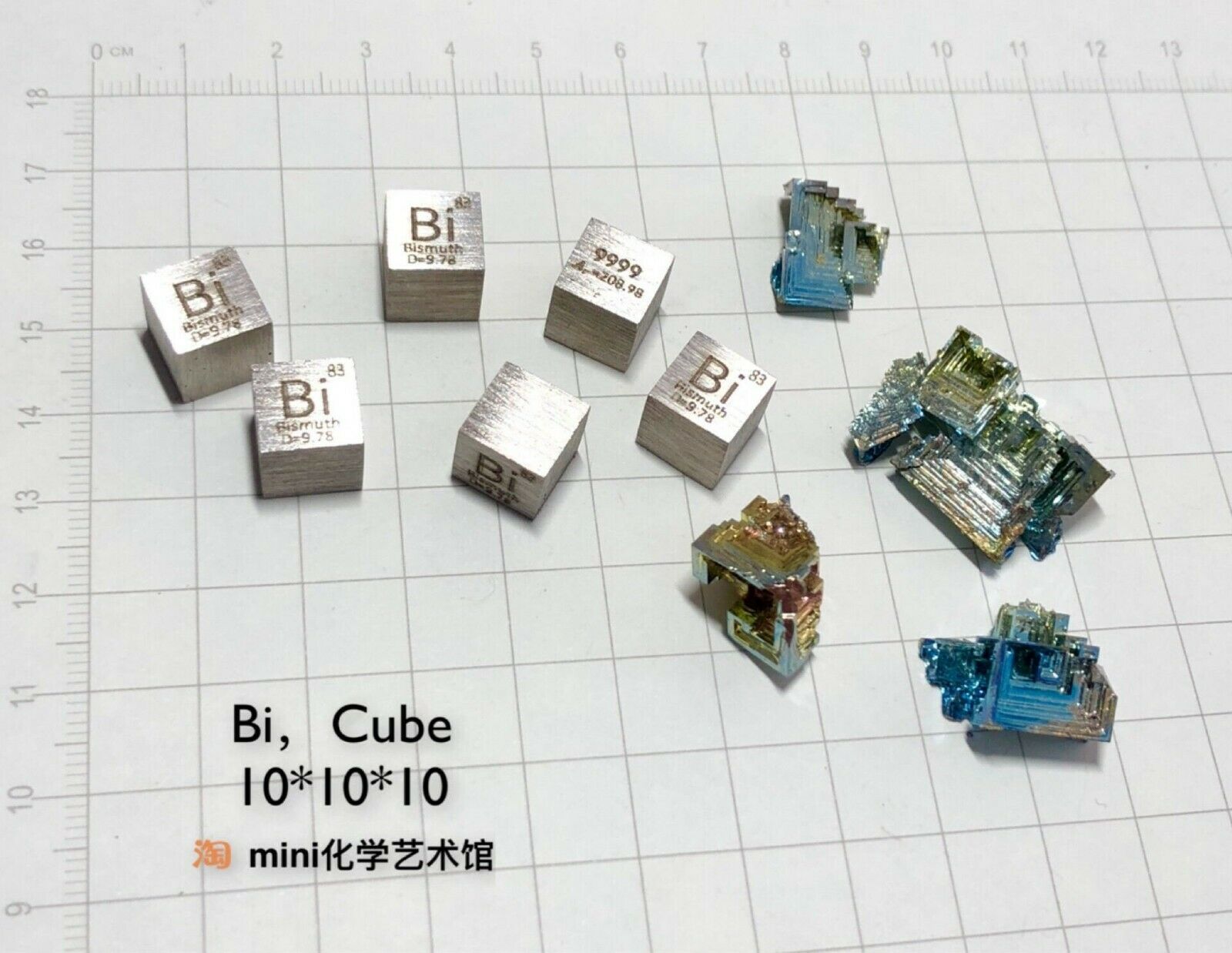 Bismuth Metal 10mm Density Cube 99.95% Pure for Element Collection