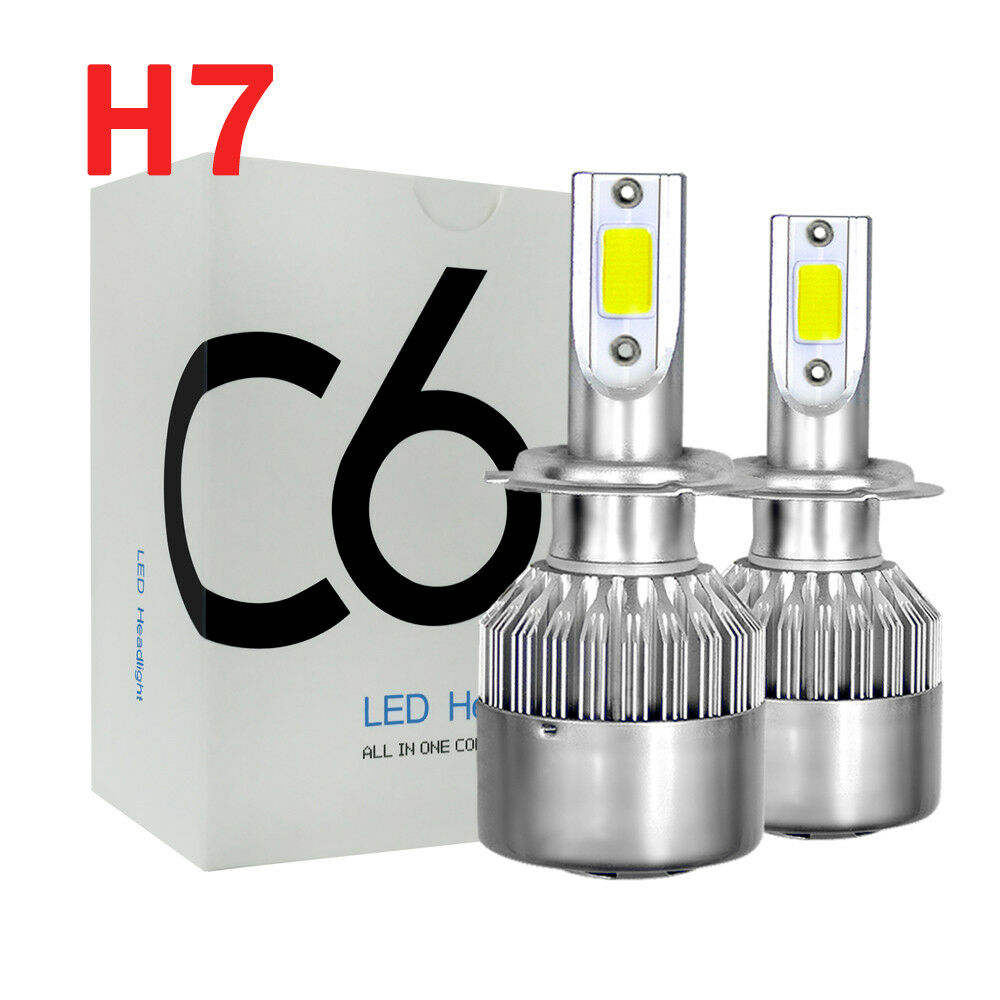 1Pair Car COB H7 C6 12000LM 72W LED Headlight Kit Hi/Lo Turbo Light 6000K Bulbs
