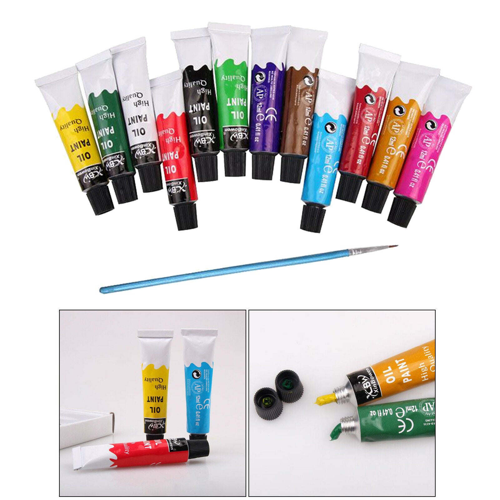 Oil Paints Tubes Set Artists Beginners Paint Pigment Rich Vivid Canvas Brush