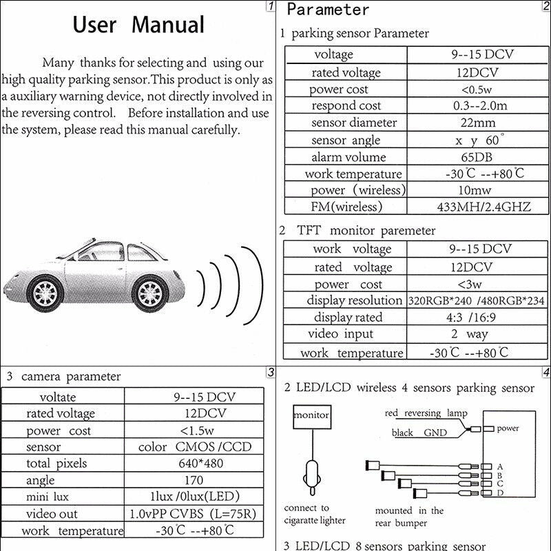 Car Parking 4 Hidden Sensors 13mm Reverse Backup Rear Radar Sound Buzzer Alarm