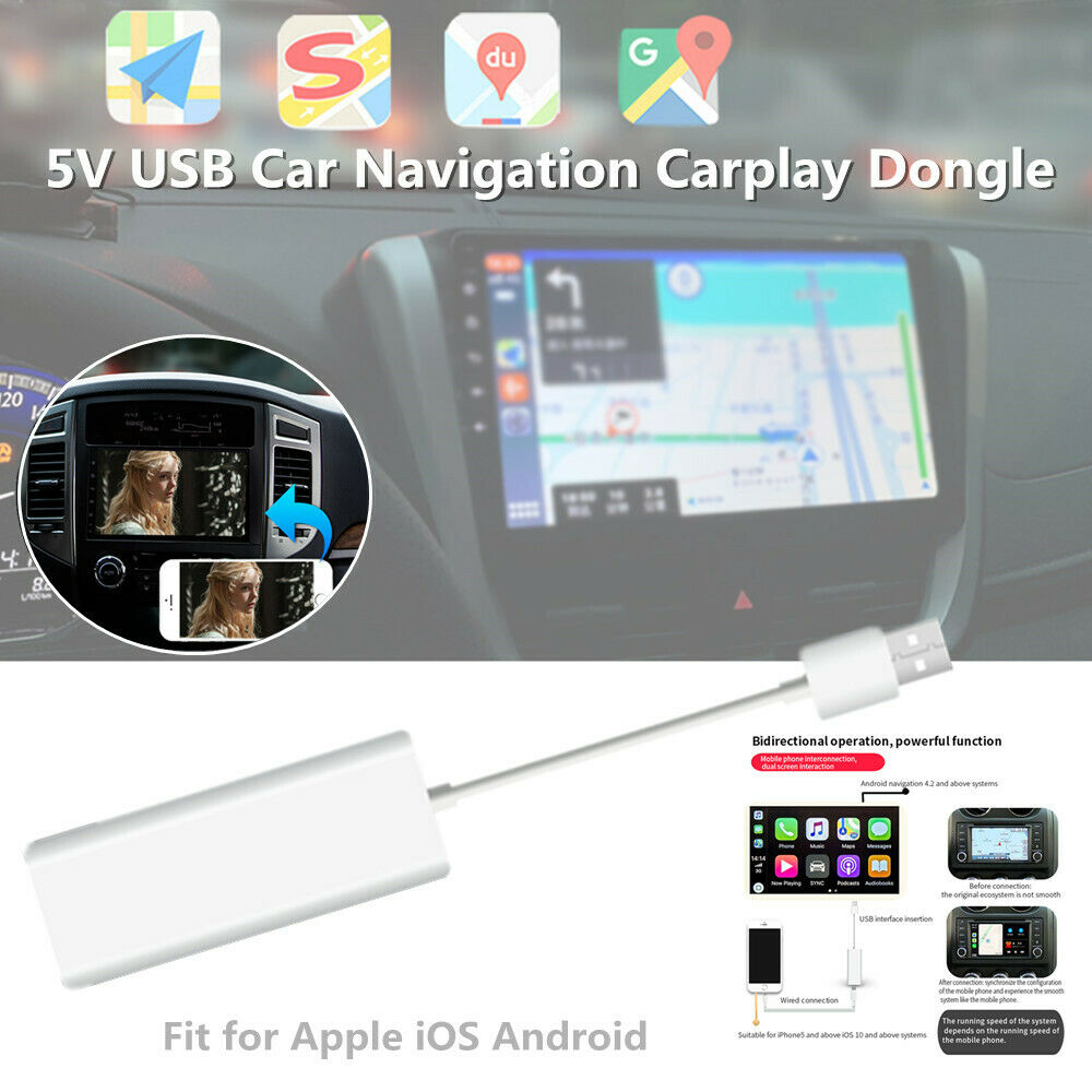 5V USB Dongle Carplay Navi MP5 Head Unit for iOS Android Phone Maps/ Music/ Siri