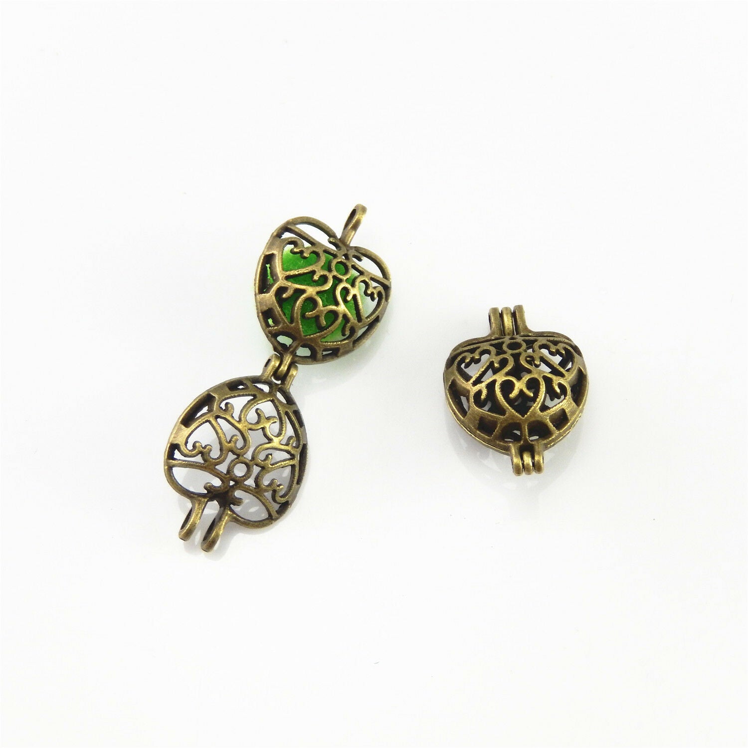 4 pcs Hollowed Bronze Alloy Mini Heart Shaped Locket Handmade Pendants Findings