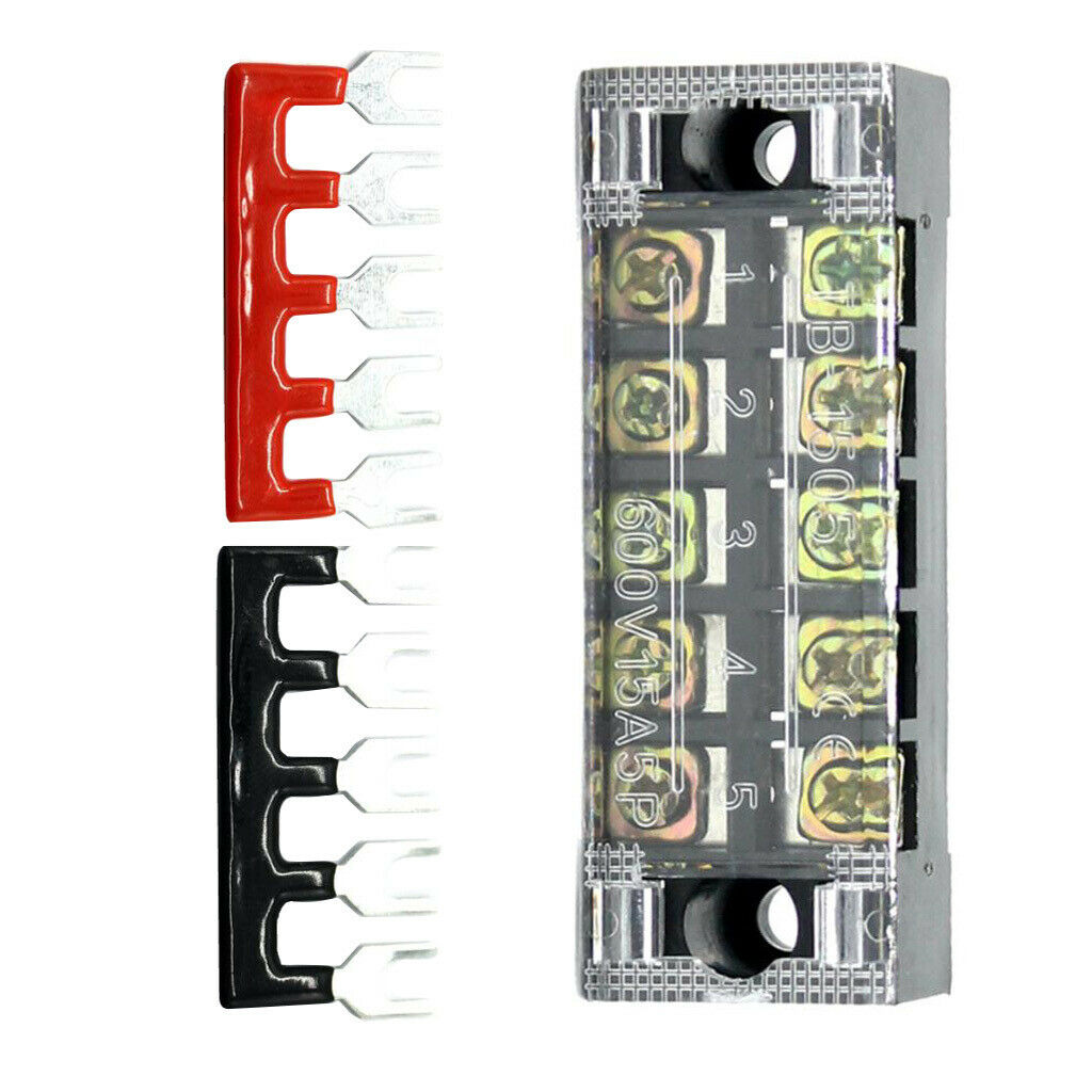 600V 15A 5 Positions Wire Barrier Strips Double Row Screw Terminal Blocks