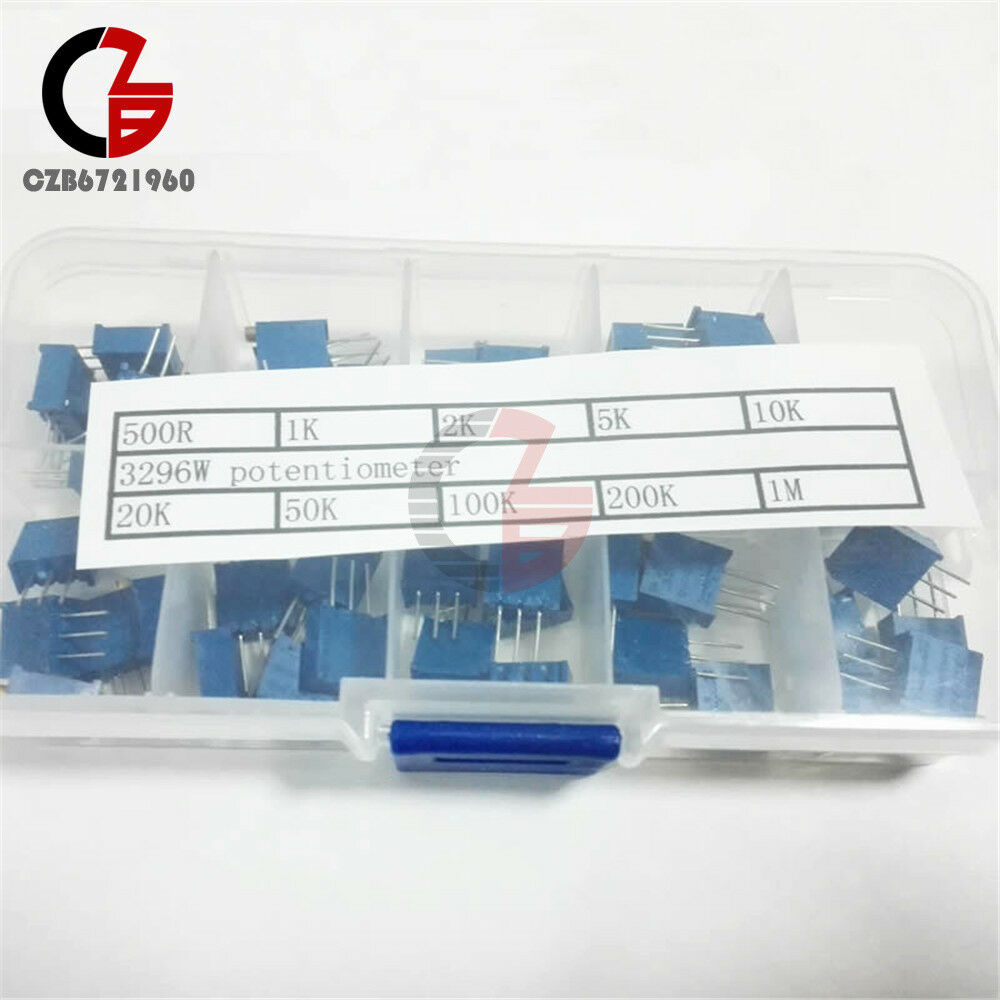 10 Value 3296 Multiturn Variable Resistor Trimmer Potentiometer Kit 50PCS +Case