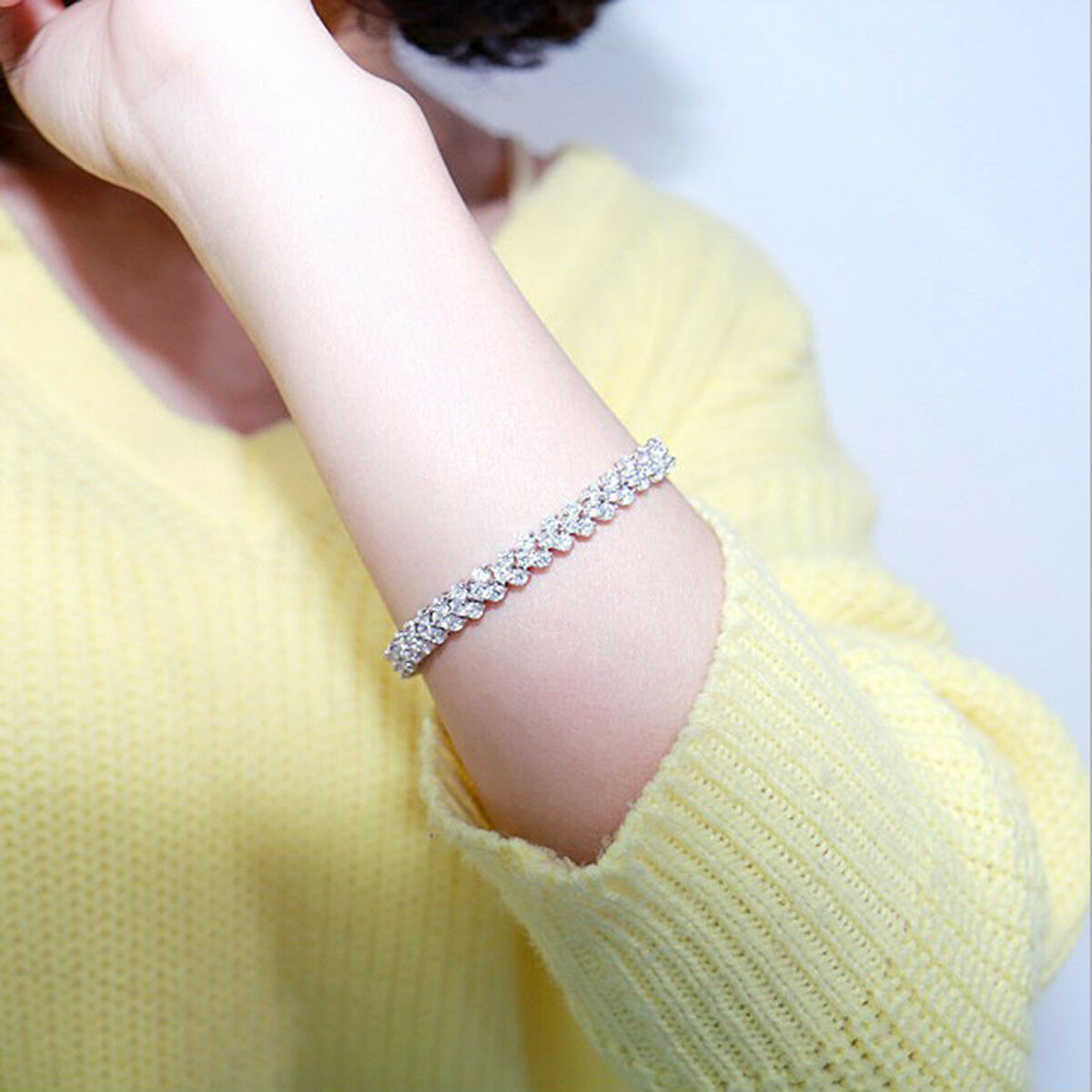 Women's Fashion Roman Chain Clear Zircon Crystal Bangle Rhinestone Bracelet Gift