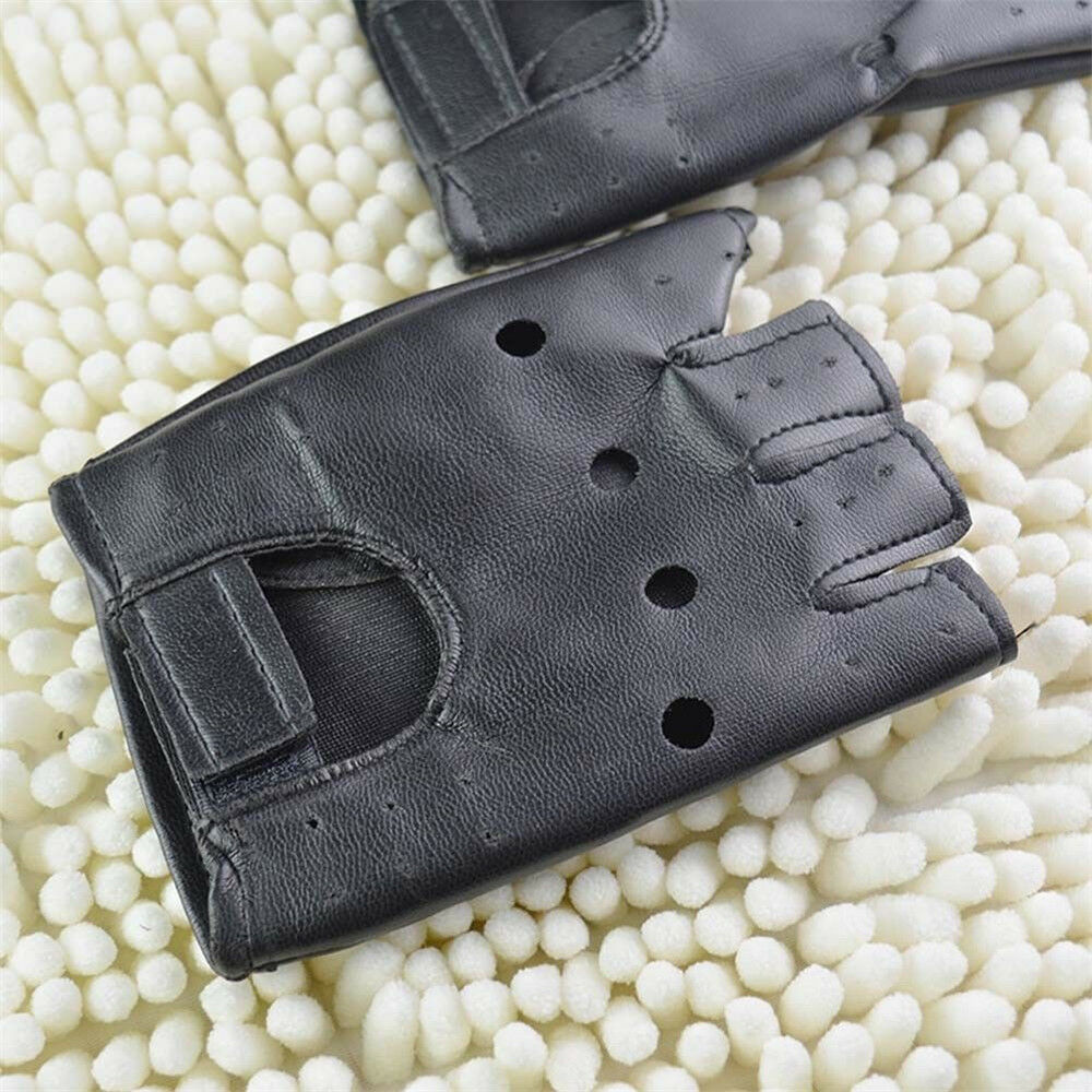 Mens Punk Fuax Leather Gloves Half Finger Fingerless Biker Cycling Sports Black