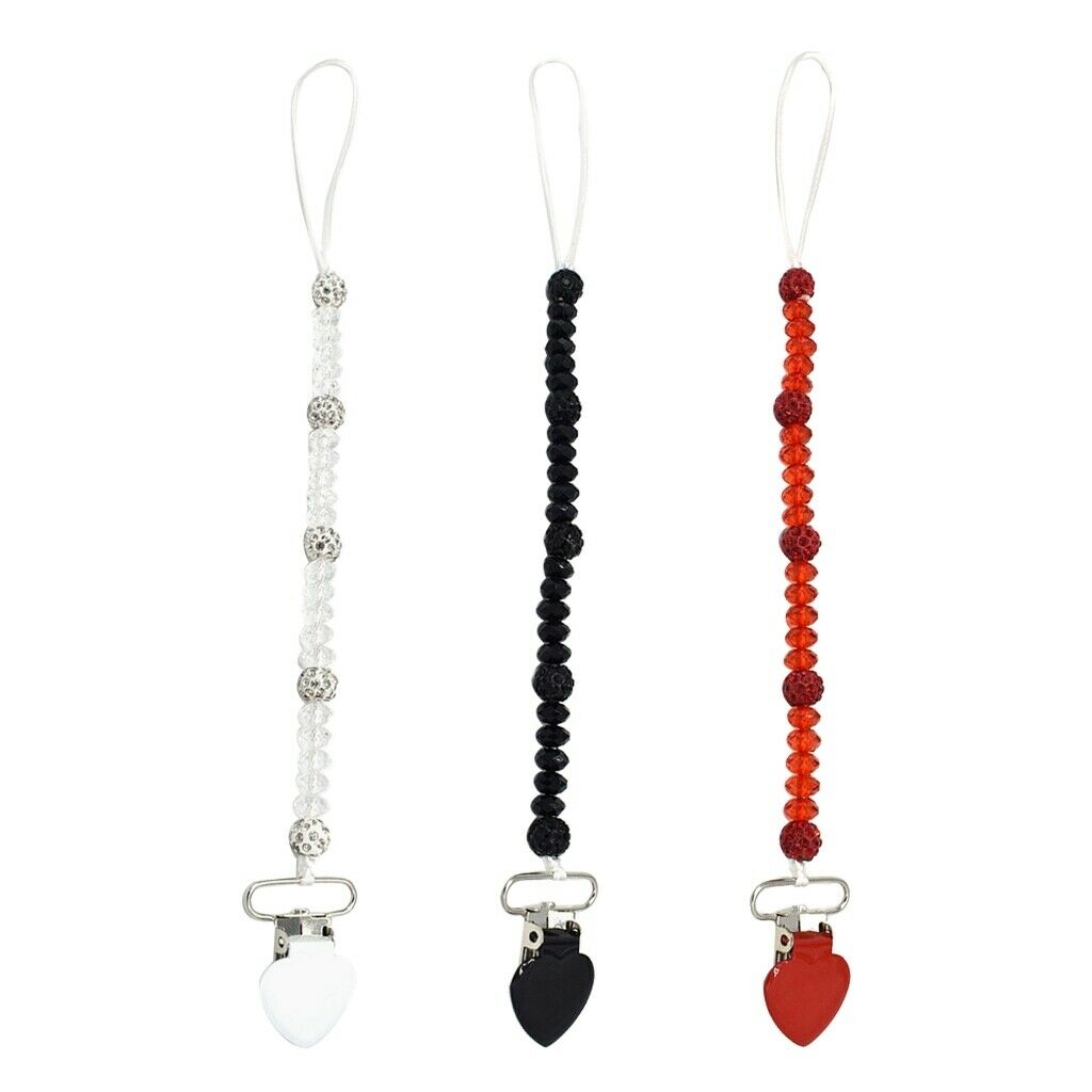 3pcs Baby Pacifier Crystal Pacifier Chain Clip Black White Red