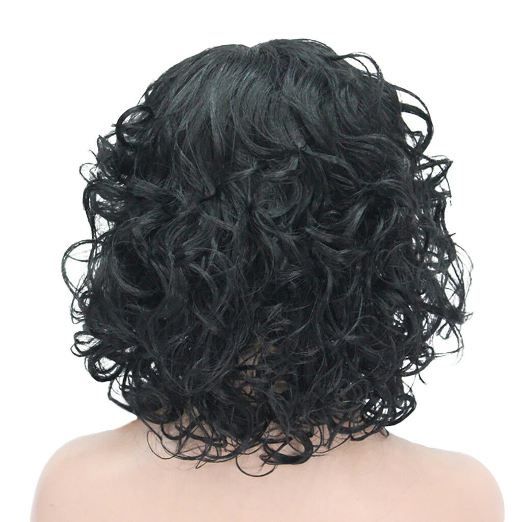 Shoulder Length Women Short  Kinky Curly Synthetic Hair Wigs Black