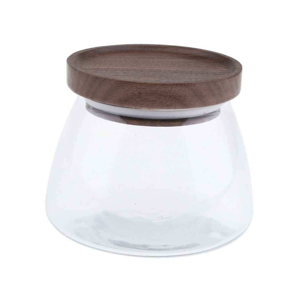 Food Storage Jar Canister with Walnut Wooden Lid for Tea Coffee Spice 500ML