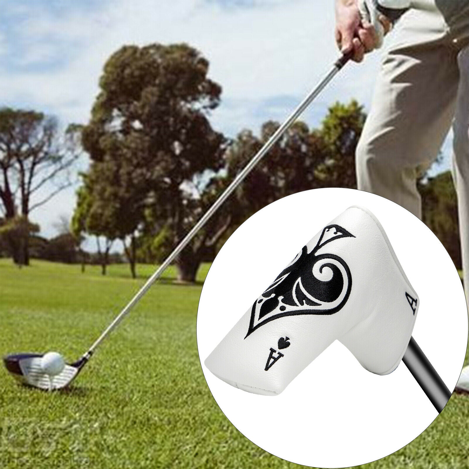 Golf Putter Blade Head Cover w/Bird Embroidery &Closure Waterproof Headcover