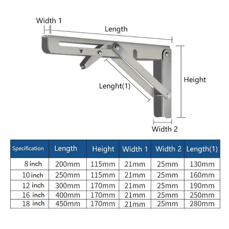 1 Pair Reinforced Folding Shelf Brackets 8-18inch Stainless Steel Bracket