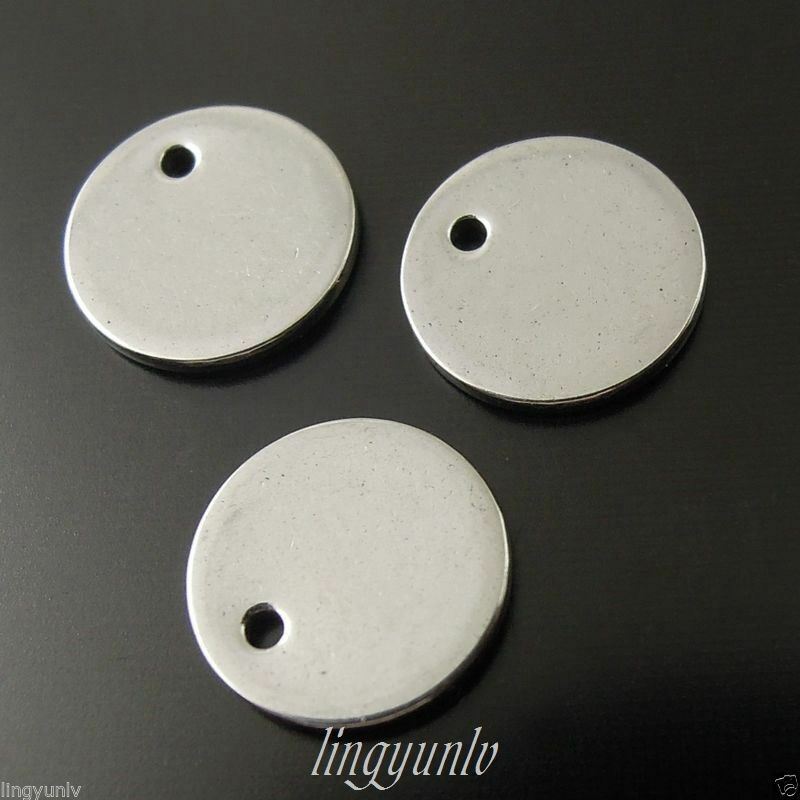 40x SilverTone Stainless Steel Round Blank Stamping Tags finding Pendants 8mm
