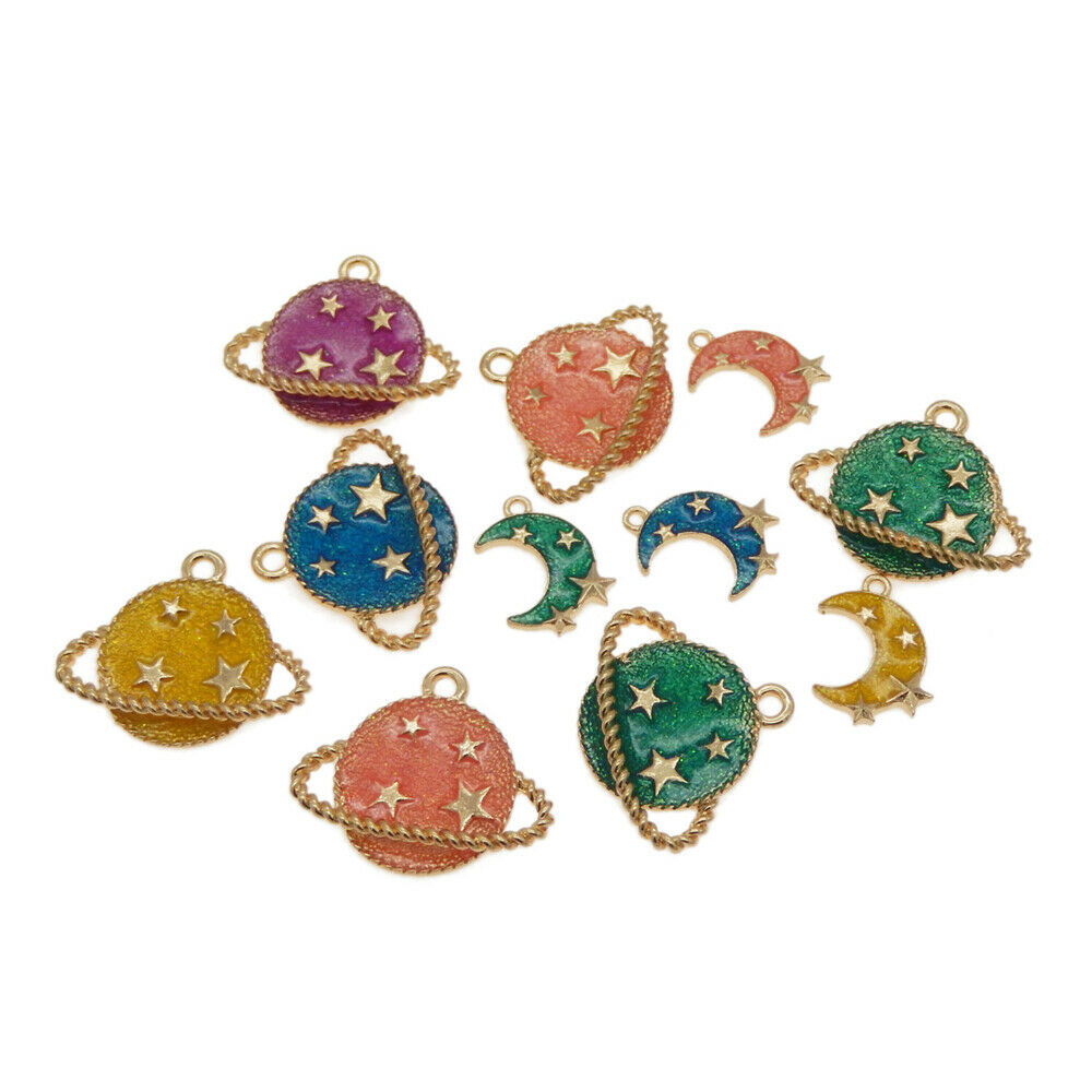 10 pcs Assorted Moon Star Planet Charm Enamel For Bracelet Pendant Jewelry DIY
