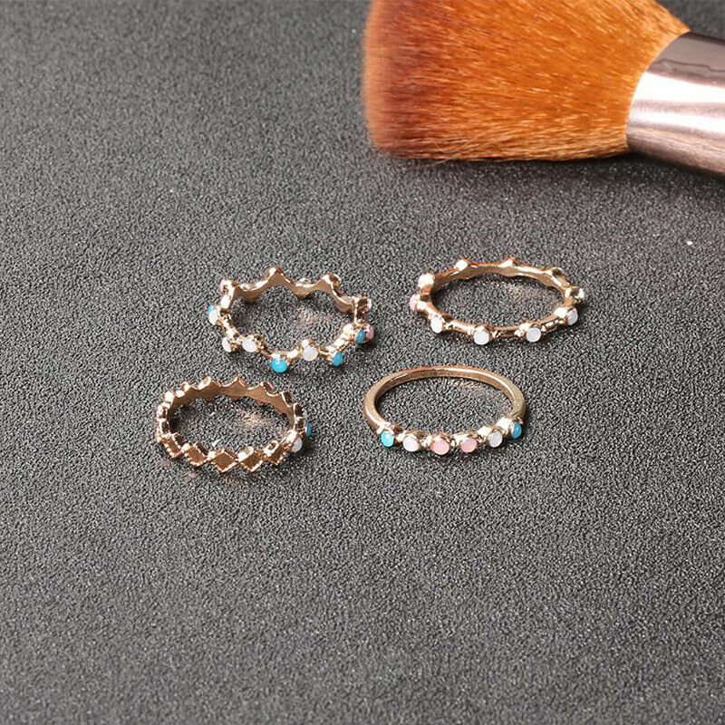4 pc/set Bohemia Colorful Crystal Stone Finger Rings Set Wedding Jewelry .l8