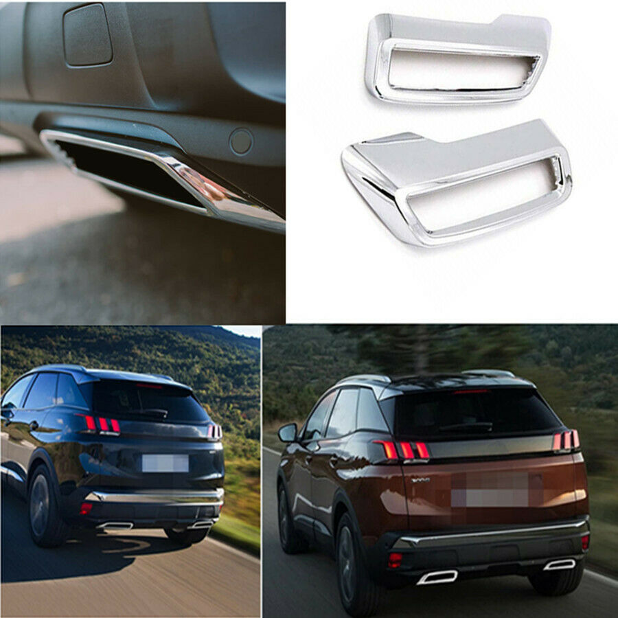 2PCS/Set Rear Tail Exhaust Cover Trim For Peugeot 3008 5008 2017-18 ABS Chrome