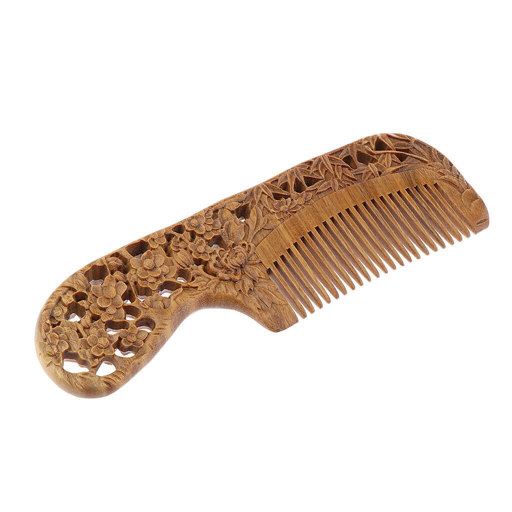 Flower Carved Regular Teeth No-static Comb Sandalwood Hair Wood Comb Massage