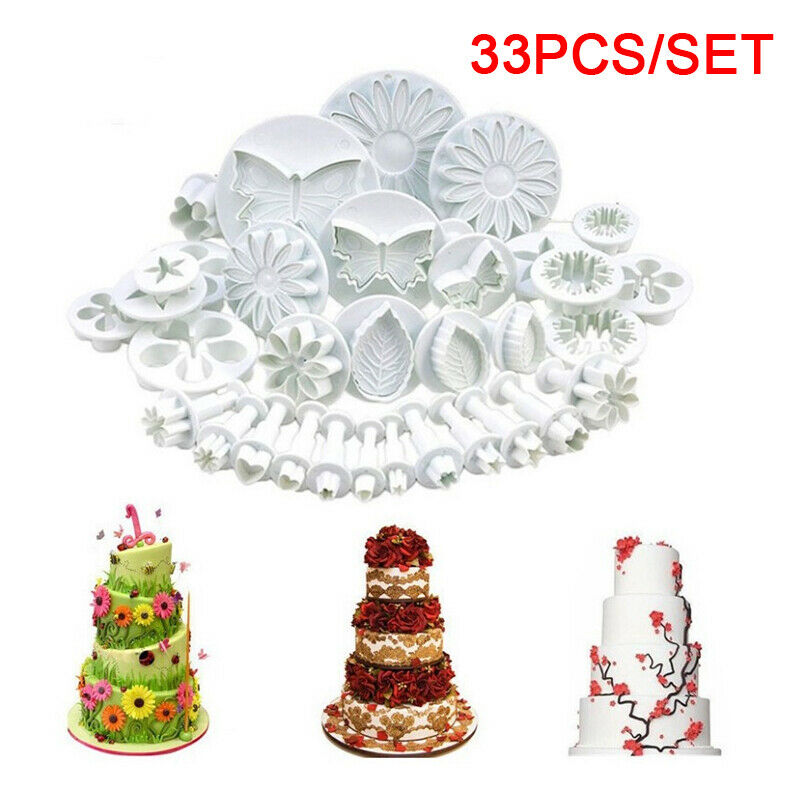 33PCS Plunger Fondant Cutter Cake Tools Cookie Mold Biscuit Mould DIY CraftBDAU