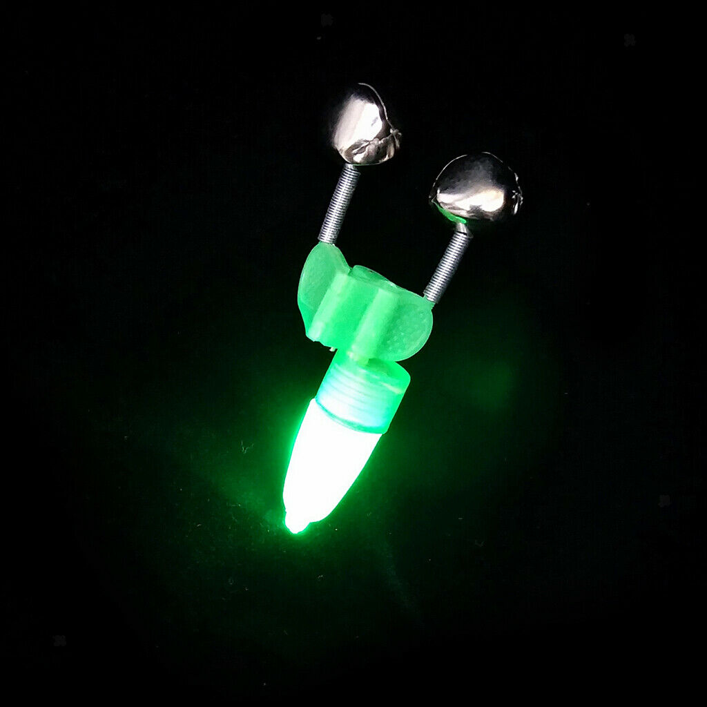 10x Night Fishing Rod Tip LED Light Clip Rod Twin Bells Bite Indicator Alarm-