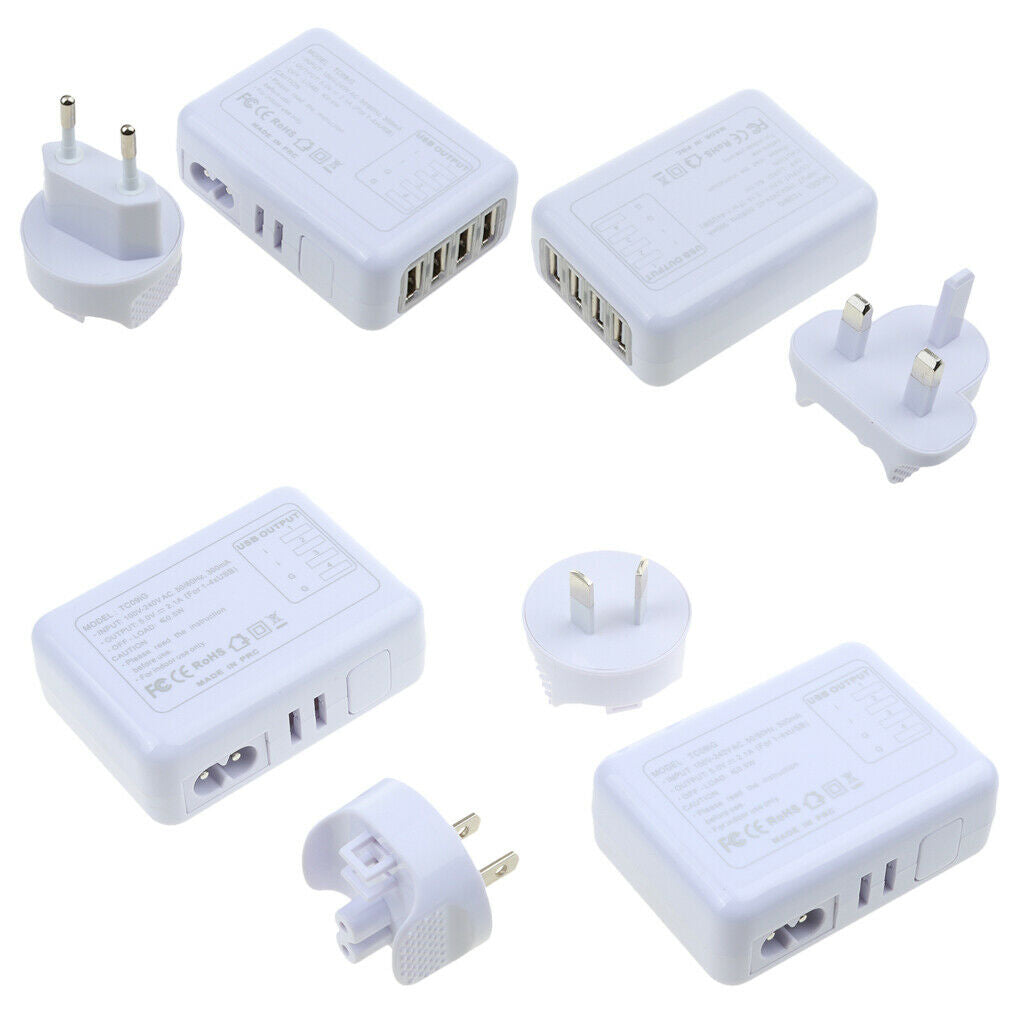 4 Ports USB Multi Adapter Travel Wall AC Charger with UK Plug White