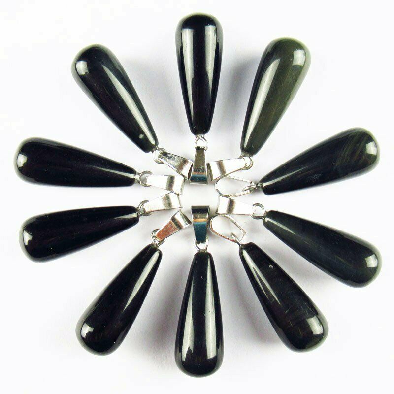 10pcs 32g Natural Black Agate Teardrop 29x10mm Pendant Bead A-80SK