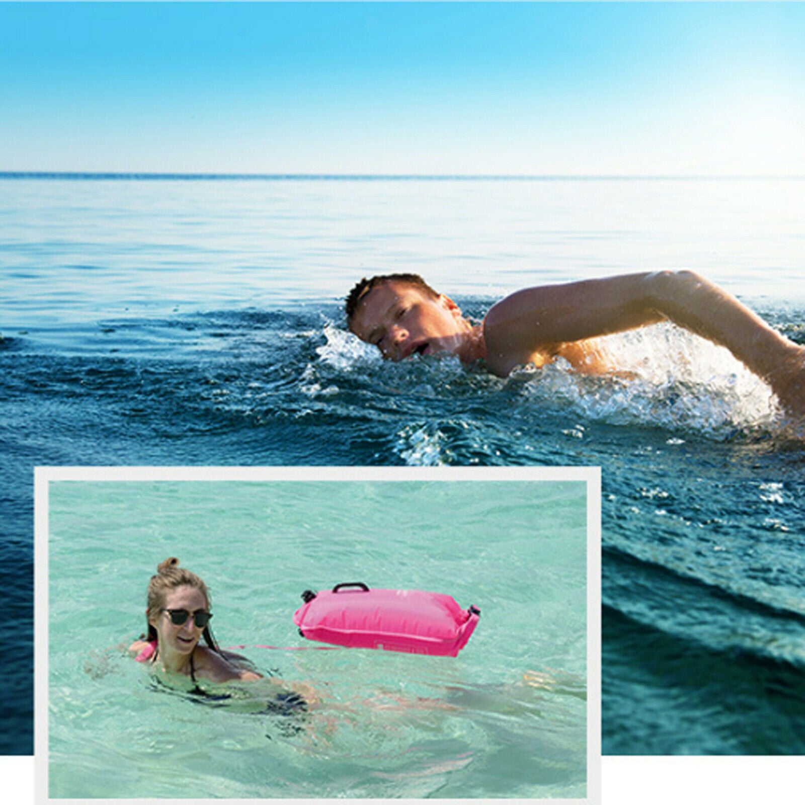 Waterproof Swim Buoy Inflatable Dry Bag with Wait Belt Open Water Swim Floats