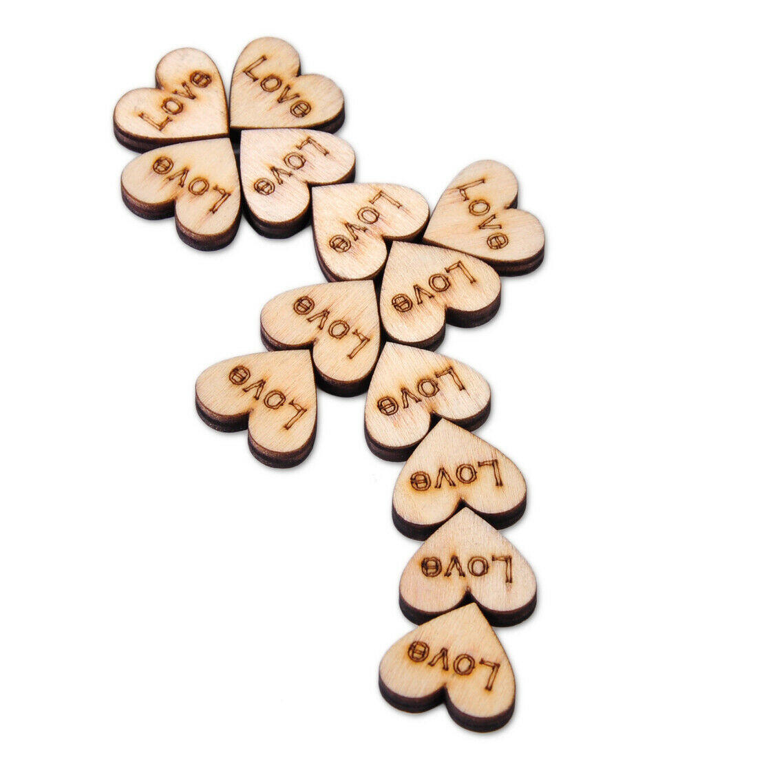 50 X Wooden Love Hearts - Craft Scrapbook Card Embellishments Wedding Charms An
