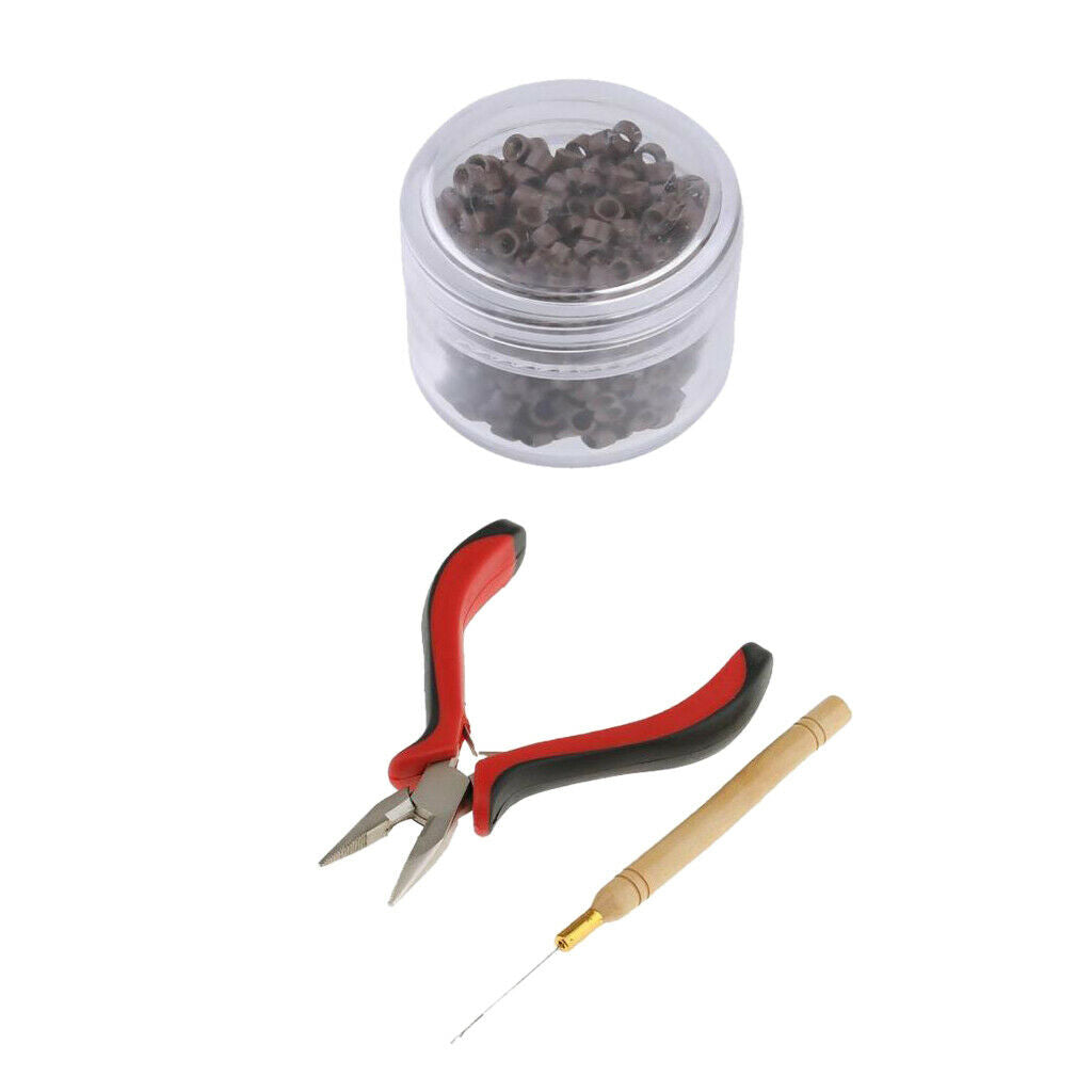 Professional Hair Extension Tool Pliers Hook Kit + 500pcs 5mm Micro Rings Beads