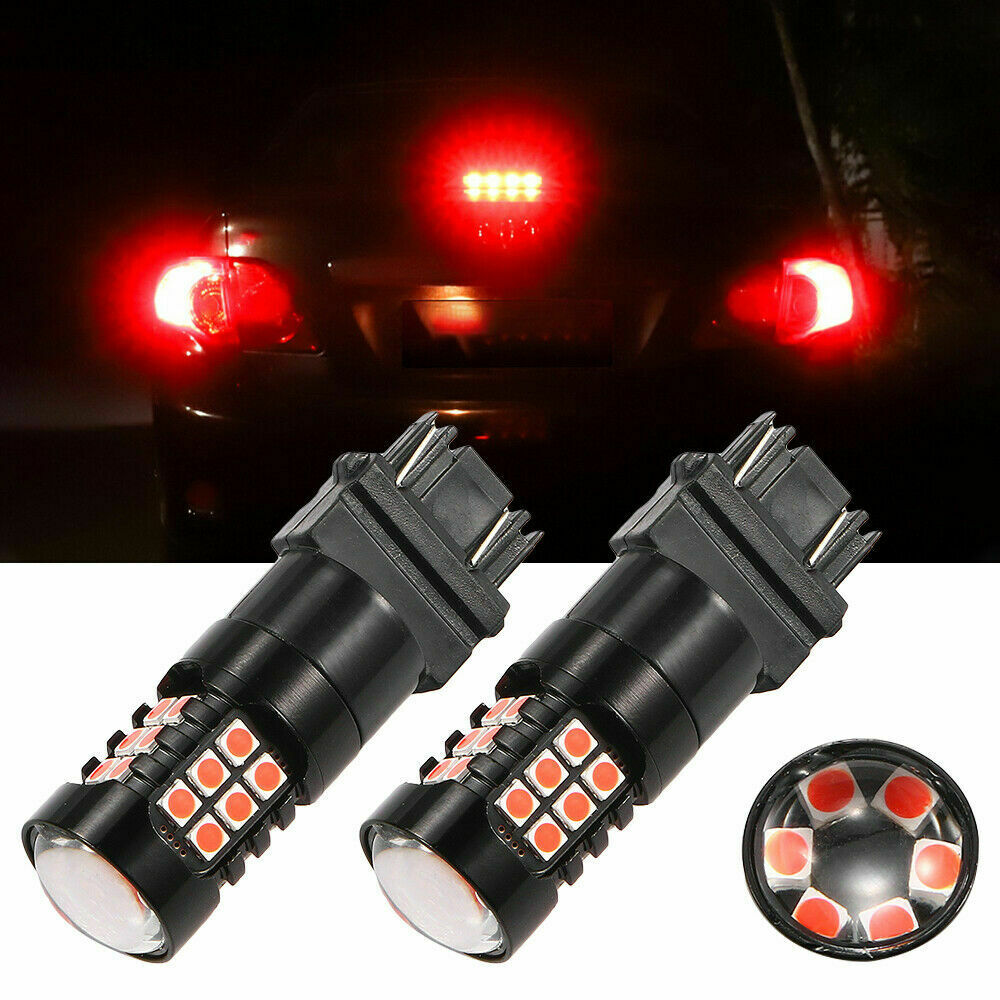 2PCS 3157 Red LED Strobe Brake Light Flashing Safety Blink For Tail Parking Bulb