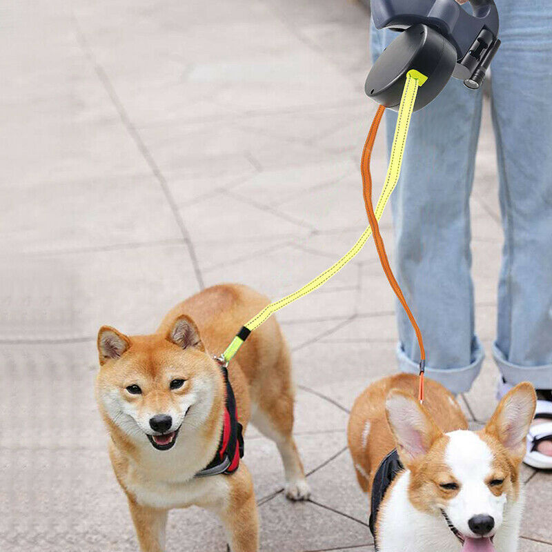Retractable Dual Double Pet Leash Rope Zero Tangle Walk For Two Dog Adjustable